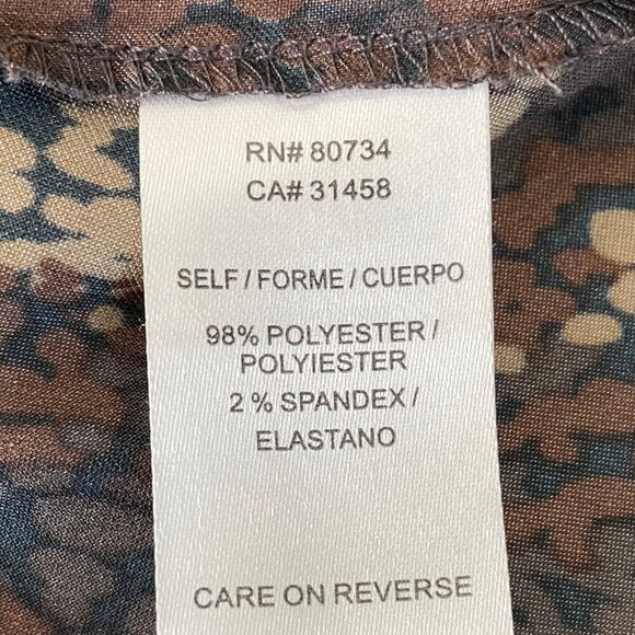 BCBGeneration Cap Sleeve Mandarin Collar Polyester Print Top Navy Cream Sz 4 - Picture 10 of 11